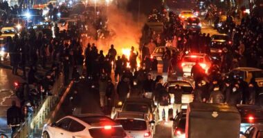 People gather during protest on January 8, 2026 in Tehran, Iran. Demonstrations have been ongoing since December, triggered by soaring inflation and the collapse of the rial, and have expanded into broader demands for political change.