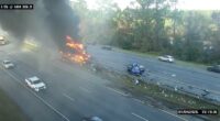 I-95 Northbound shut down near SR 206 after fiery crash involving semi-truck