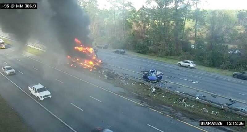 I-95 Northbound shut down near SR 206 after fiery crash involving semi-truck