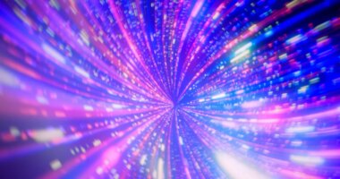 Color and light flood the OMNIMAX theater screen before a viewing of the "Ohio: Wild at Heart" film that features the state