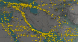 Flights appear to be skirting Iran's borders after it closed its airspace today.