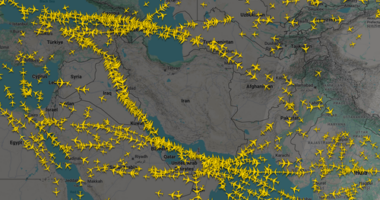 Flights appear to be skirting Iran's borders after it closed its airspace today.
