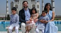 The Vance family visiting the Taj Mahal in India.
