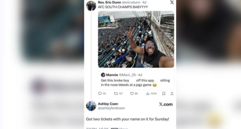 Jaguars fan's loyalty earns surprise tickets from Coach's wife after social media exchange