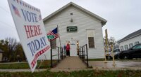 FILE - A voter leaves Albion Town hall after casting their ballot on Election Day, Nov. 5, 2024, in Albion, Wis. (AP Photo/Kayla Wolf, File)