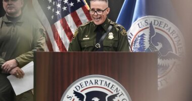 U.S. Border Patrol Cmdr. Gregory Bovino speaks during a news conference Tuesday, Jan. 20, 2026, in Minneapolis. (AP Photo/Angelina Katsanis)