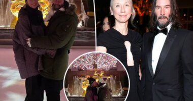 Keanu Reeves and girlfriend Alexandra Grant share cinematic kiss at Rockefeller Center