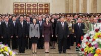 In this photo provided by the North Korean government, leader Kim Jong Un, center right, his wife Ri Sol Ju, third left, and their daughter, center, believed to be named Kim Ju Ae, visit Kumsusan Palace of the Sun in Pyongyang, North Korea, Thursday, Jan. 1, 2026.