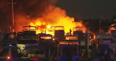 Luxury yachts destroyed by fire at city marina