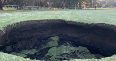 Major sinkhole opens up on popular Melbourne footy field