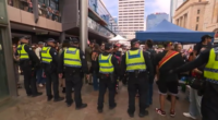 The crowd was evacuated from Forrest Place around 12.30pm yesterday following bomb fears.