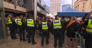 The crowd was evacuated from Forrest Place around 12.30pm yesterday following bomb fears.