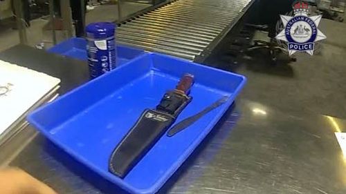 The large knife allegedly found in the man's bag at Brisbane airport on December 10, 2025.