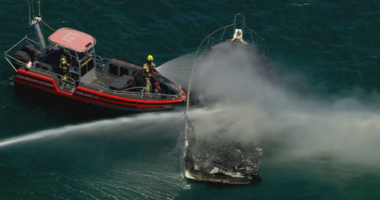 Firefighters fought the blaze from two fire boats.