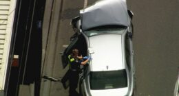 The front of the silver Camry was mangled following the collisions.