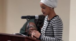 Rep. Ilhan Omar, D-Minn., speaks during a town hall in Minneapolis, Tuesday, Jan. 27, 2026. (Richard Tsong-Taatarii/Star Tribune via AP)