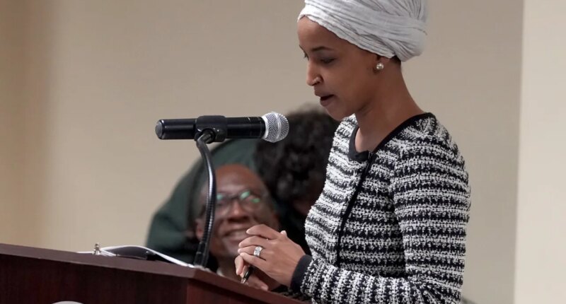 Rep. Ilhan Omar, D-Minn., speaks during a town hall in Minneapolis, Tuesday, Jan. 27, 2026. (Richard Tsong-Taatarii/Star Tribune via AP)