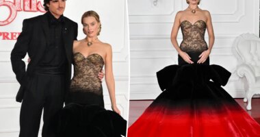 Margot Robbie rocks striking crimson and black gown alongside Jacob Elordi at ‘Wuthering Heights’ premiere