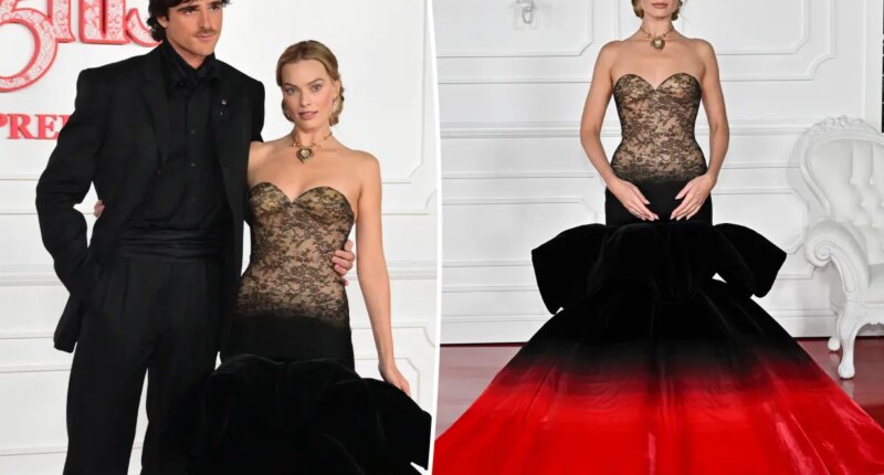Margot Robbie rocks striking crimson and black gown alongside Jacob Elordi at ‘Wuthering Heights’ premiere