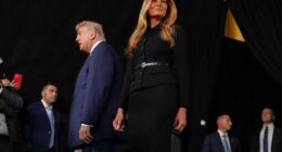 President Donald Trump and first lady Melania Trump arrive for the premiere of her movie