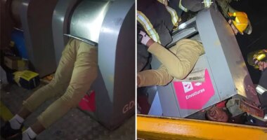 Mexican man rescued after getting trapped in anti-vandal trash container