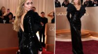 Miley Cyrus delivers dark drama with black sequins and bold shoulders at Golden Globes 2026