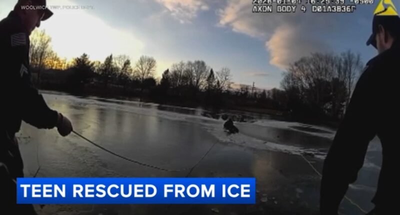 New Jersey police rescue freezing teen after he falls through ice on pond