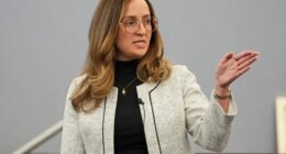 Prosecutor Bianca Pucci speaks as Nathan Chasing Horse appears in court for his trial on charges of sexually abusing Indigenous women and girls Tuesday, Jan. 20, 2026, in Las Vegas. (AP Photo/John Locher)