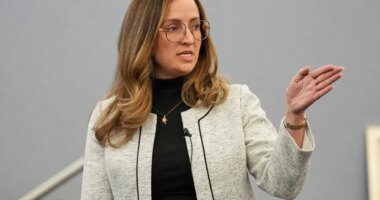 Prosecutor Bianca Pucci speaks as Nathan Chasing Horse appears in court for his trial on charges of sexually abusing Indigenous women and girls Tuesday, Jan. 20, 2026, in Las Vegas. (AP Photo/John Locher)