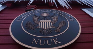 Icicles hang from the roof of the US consulate in Nuuk, Greenland, on Friday, Jan. 16, 2026. (AP Photo/Evgeniy Maloletka)