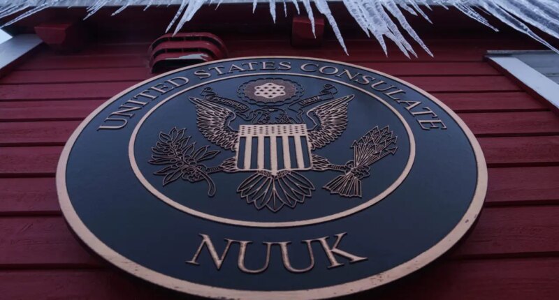 Icicles hang from the roof of the US consulate in Nuuk, Greenland, on Friday, Jan. 16, 2026. (AP Photo/Evgeniy Maloletka)