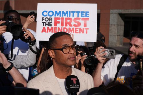 Journalist Don Lemon, talks to the media after a hearing at the Edward R. Roybal Federal Building in Los Angeles.