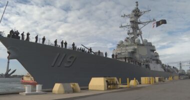 USS Delbert D. Black deploys from Mayport amid global tension; sailors' families say emotional goodbyes