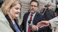 FILE - Milwaukee County Circuit Judge Hannah Dugan leaves the federal courthouse after a hearing Thursday, May 15, 2025, in Milwaukee. (AP Photo/Andy Manis, File)