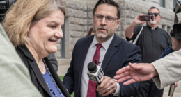 FILE - Milwaukee County Circuit Judge Hannah Dugan leaves the federal courthouse after a hearing Thursday, May 15, 2025, in Milwaukee. (AP Photo/Andy Manis, File)