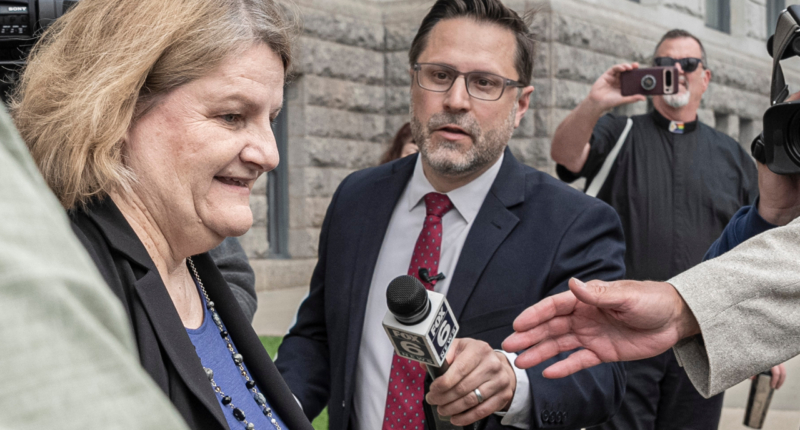 FILE - Milwaukee County Circuit Judge Hannah Dugan leaves the federal courthouse after a hearing Thursday, May 15, 2025, in Milwaukee. (AP Photo/Andy Manis, File)
