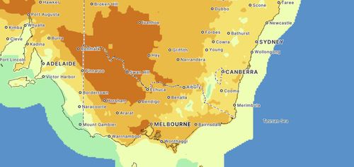 Victorian temperature outlook for 2pm Tuesday 17 February.