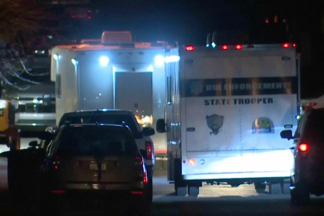 In this grab taken from video, emergency cervices work at a scene of Police Helicopter Crash in Flagstaff, Arizona, the night from Feb. 4 to 5, 2026. (ABC15 Arizona via AP)