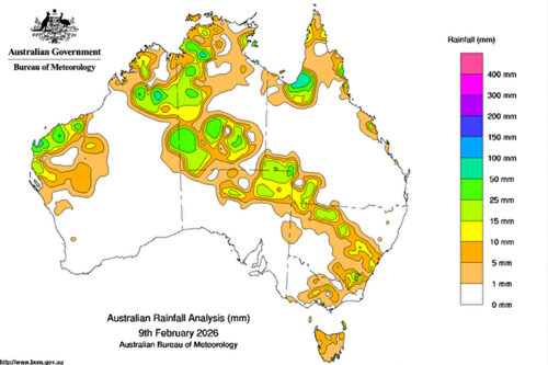 Rainfall was recorded across the country yesterday.