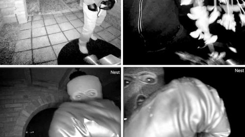 This combo from images provided by the FBI shows surveillance footage at the home of Nancy Guthrie the night she went missing in Tucson, Ariz. (FBI via AP)