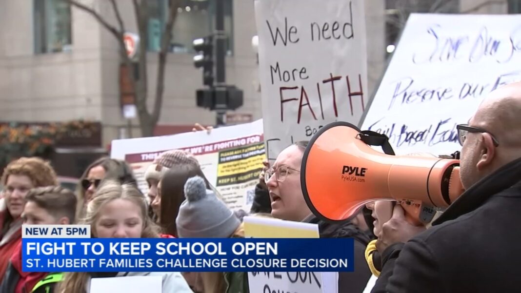 Downtown Chicago protest today: Parents, students attend Holy Name Cathedral mass, seek to stop St. Hubert Catholic School closure