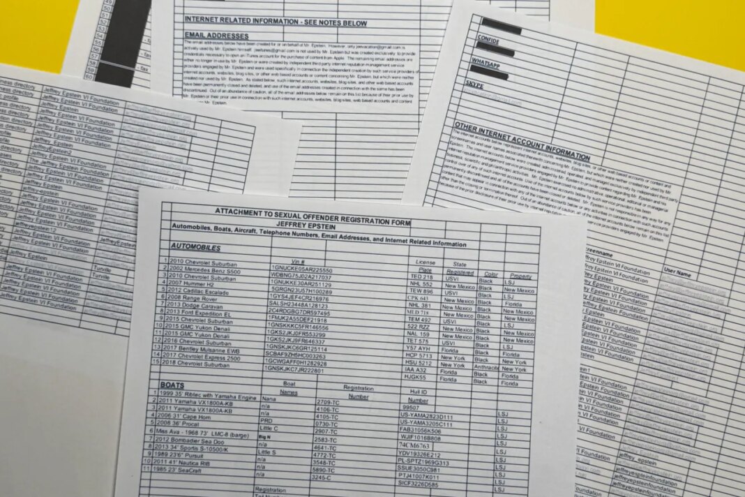 A document that was included in the U.S. Department of Justice release of the Jeffrey Epstein files is photographed Sunday, Feb. 1, 2026. (AP Photo/Jon Elswick)