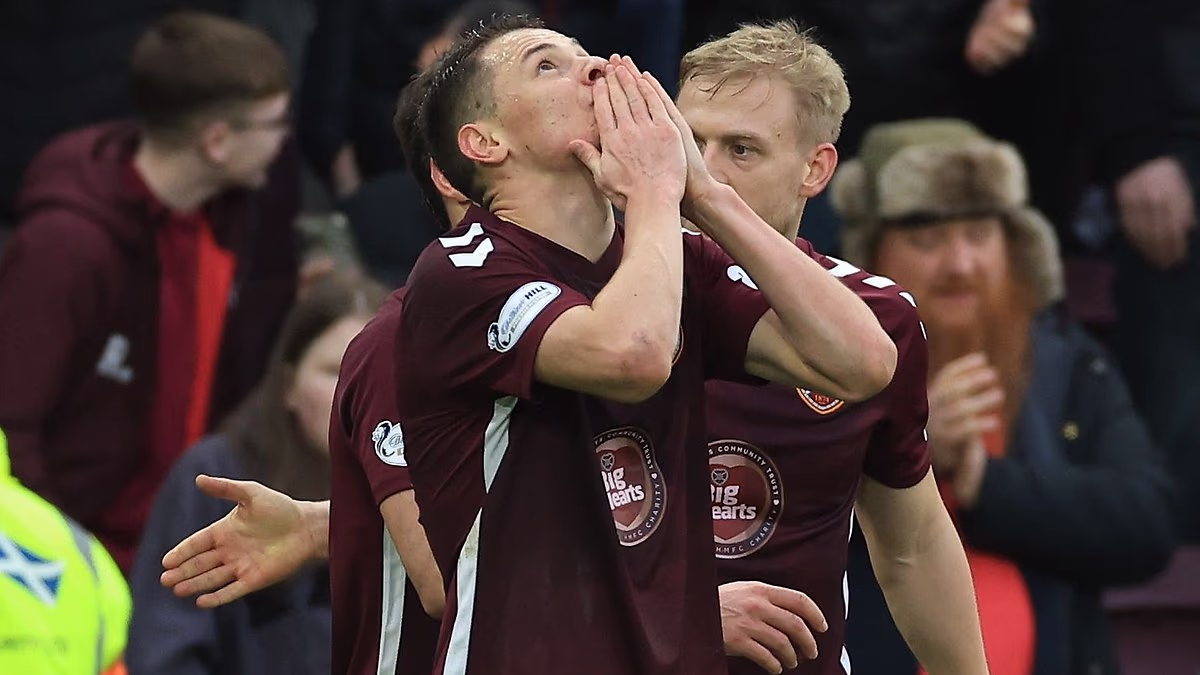 Hearts 1-0 Falkirk: Islam Chesnokov's first-ever goal for hosts sees Scottish Premiership leaders go five points clear of Old Firm title rivals