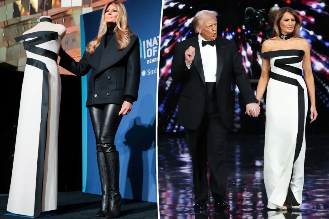 Melania Trump donates her inaugural gown to the Smithsonian in leather leggings and Louboutins