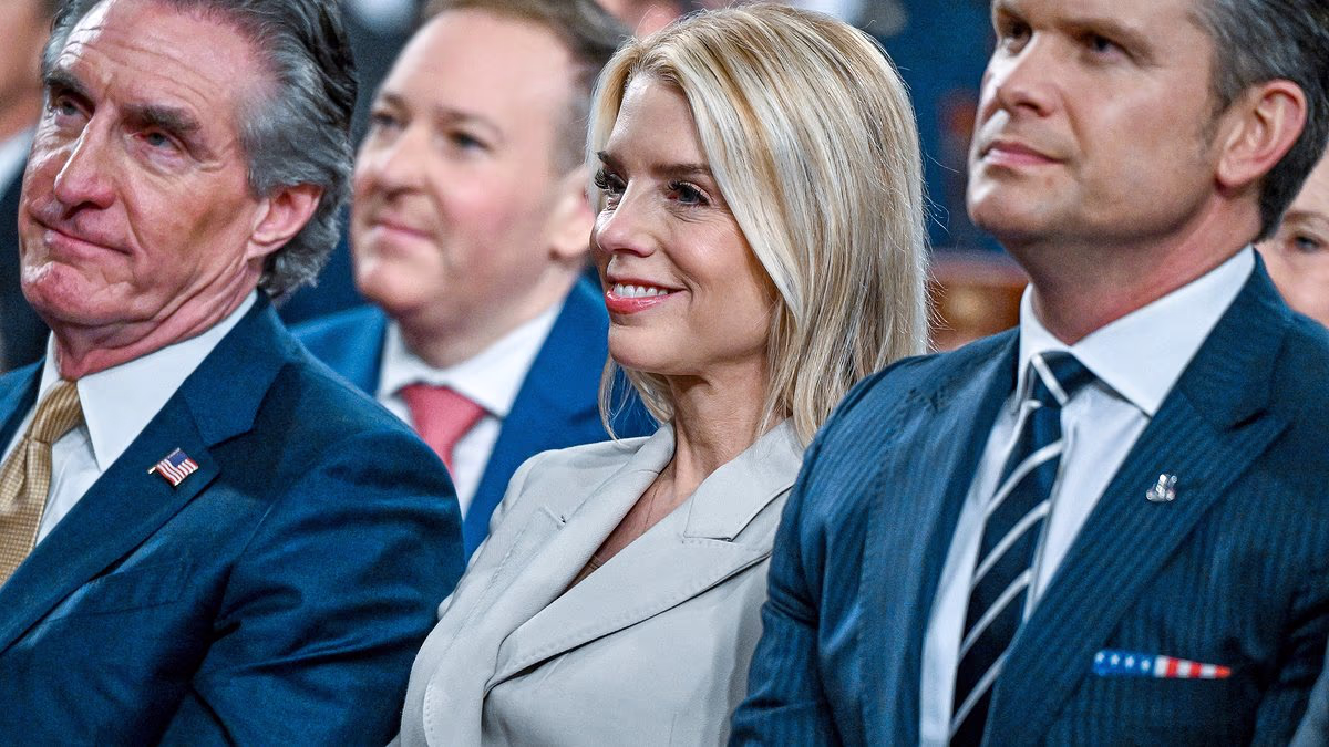 Pam Bondi can't stop smiling as Trump says her favorite words