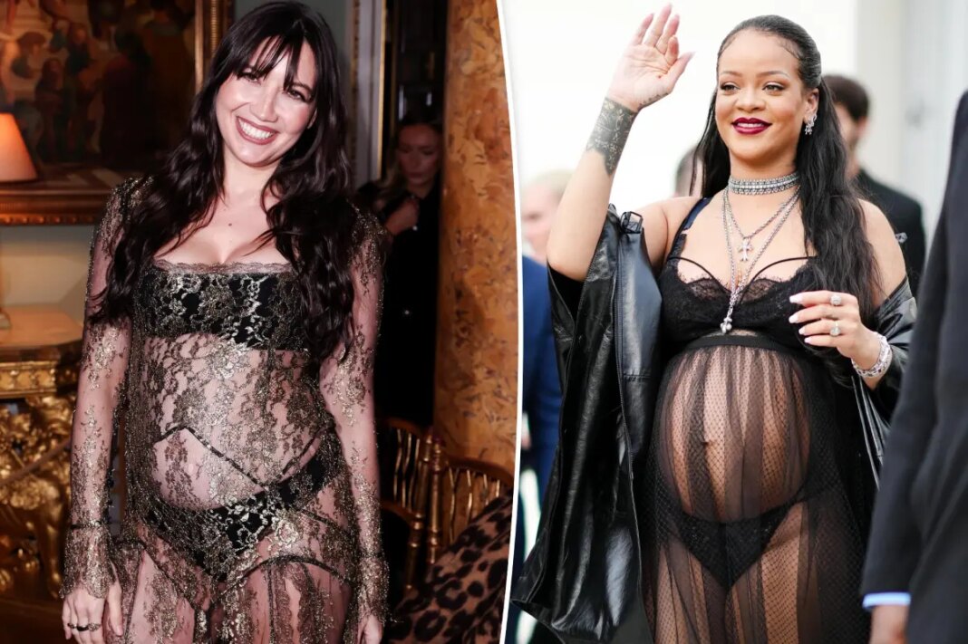 Pregnant Daisy Lowe channels Rihanna’s maternity style in sheer lace dress