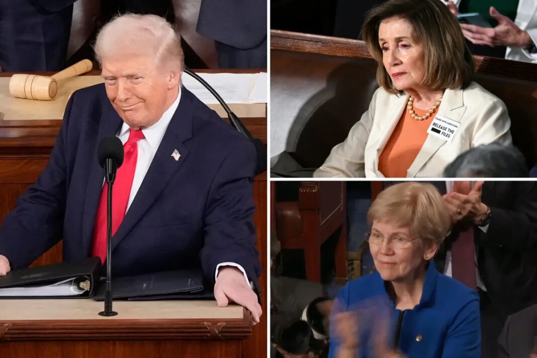 President Trump throws shade at Pelosi with call to end congressional stock trading, gets ovation from Sen. Warren