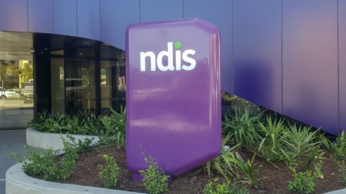 The sign outside entrance to the NDIS headquarters in central Geelong. The building is at 13 - 19 Malop Street