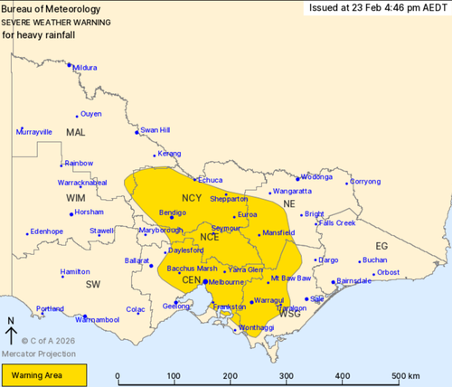A severe weather warning is in place for heavy rainfall across central Victoria tomorrow.