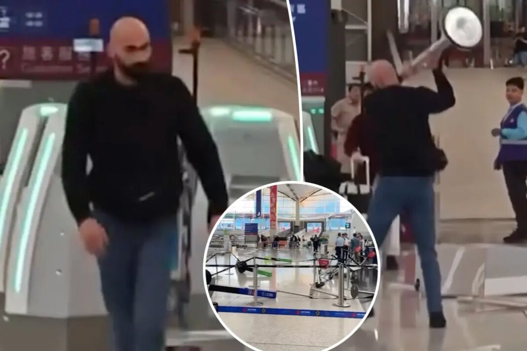 Violent passenger attacks kiosks in airport rampage: video
